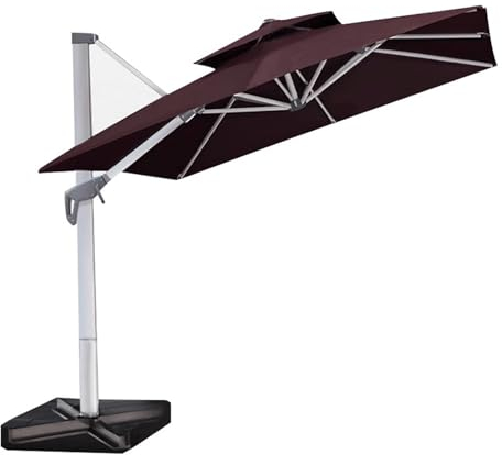 HESHEQ 3,5m x 3,5m Sombrilla grande for patio Parasol Excentrico Sombrilla Descentralizada Giratorio 360º con 32 Luces LED Energía Solar for Terraza Piscina Patio(Size:White)