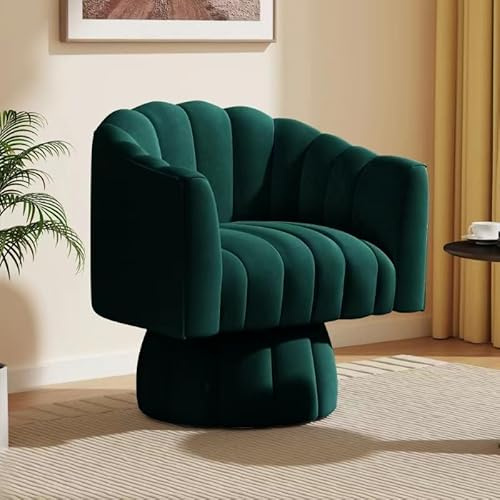 SEYNAR Drehsessel Wohnzimmer Mid Century 360° drehbarer Kuscheltonnen-Akzentsofasessel, runde Sessel mit breit gepolstertem, flauschigem Samtstoffstuhl für Schlafzimmer, Büro (grün)
