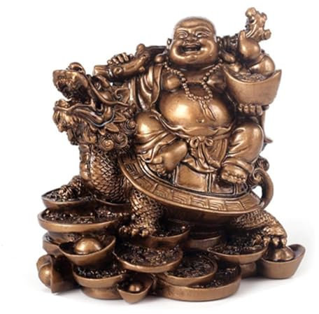 KUKUUU Lachender Buddha-Statue, Feng Shui, Glücksbringer, Reichtum, Tischdekoration, Kunstharz, Handwerk, 12 cm