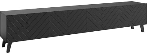 MINIO - Meuble TV Loket 190 cm, Lowboard avec Portes, Table Télé pour Salon, Banc TV Noir Graphite