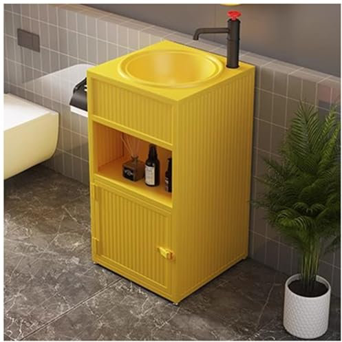 ZTGL Lavabo Bagno con Mobile, Stile Industriale Mobile Lavabo con Conservazione, Autoportante Lavabo da Bagno in Ferro con Rubinetto e Scarico, 45x45x85 cm,Giallo,Without Mirror