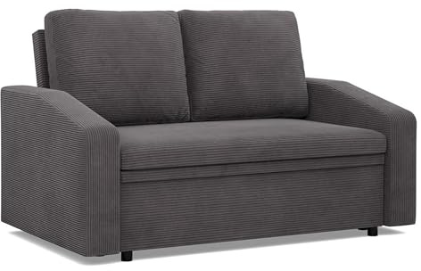 Mebligo - Sofa 2 Sitzer mit Schlaffunktion 148 x 90 x 87 cm NEO-Kollektion, Sofa Cord, Kleine Couch, Schlafsofa mit Bettkasten, Wohnzimmer Möbel, Schlafcouch Klein Dunkelgrau