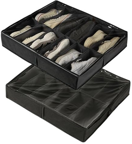 2er-Pack Schuhaufbewahrungs-Organizer Für Unter Das Bett, Transparente, Faltbare, Staubdichte Aufbewahrungsbox Aus PVC Mit Öffnung Oben Und Seitlichen Griffen, Gitter-Aufbewahrungs-Organizer (Schwarz)