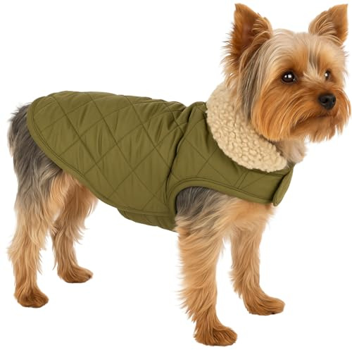 Manteau Chien – Flamingo Bonnie Vert – A:30cm B:31–32cm C:46–49cm – Polyester – déperlant – intérieur en Peluche Douce – Fermeture de Bande autoagrippante