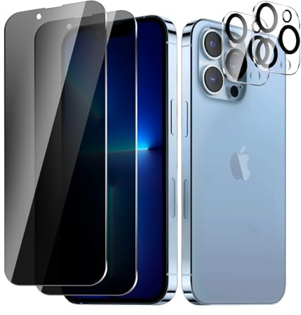 BIESHKJ 2+2 Stück, Sichtschutz schutzfolie für iPhone 13 Pro/iPhone 14, 2 Stück Anti-Spy Panzer Schutz Glas + 2 Stück Kameraschutz, HD-Hartglasfolie, 9h-Härte, Kratzfest, Blasenfrei