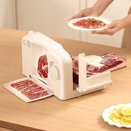 Cortador de Alimentos, 200W Máquina cortadora de Carne eléctrica para el hogar, 17cm Cuchilla serrada de Acero Inoxidable, Espesor Ajustable de 0-15mm