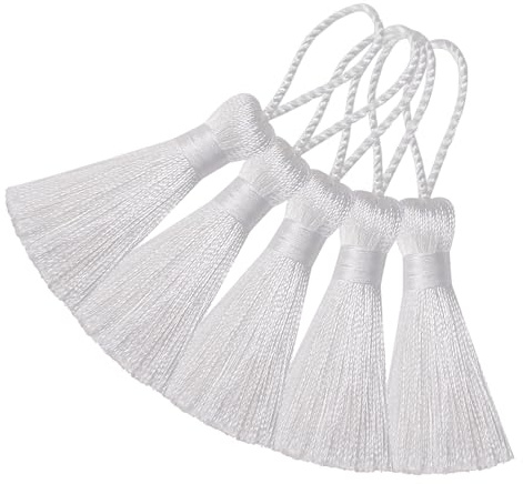 20 Stück 10.9cm Seidige Quasten Anhänger Handgefertigte Basteln-Weiß | Weiche Quasten für Lesezeichen Zubehör,DIY Projekte,Ohrring Schmuck,Geschenk,Schlüsselanhänger,Vorhang und Tasche Dekoration