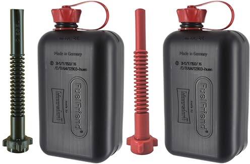 FuelFriend®-BIG max. 2,0 Liter - 2x Benzinkanister Reservekanister mit UN-Zulassung + Premium-Auslaufrohre für DIESEL und BENZIN