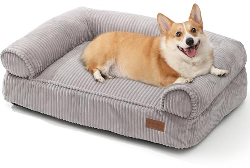 FUKUMARU Söt hundsäng, fluffig hundsoffa med TPU-lager håller fodret torrt, husdjurssoffa medelstor hund lätt att sköta, varm kattbädd med avtagbart blixtlåsskydd, 93cm, stor, Ljusgrå