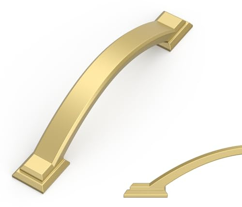 Amerdeco 10 Stück Möbelgriffe Gold 96mm Lochabstand, Zinklegierung Schubladengriffe & Schrankgriffe für Küchenschränke & Kleiderschränke UK0081