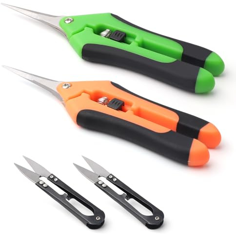 4 Piezas Tijera Podar Pequeña Para Jardinería, Tijeras de Podar Cuchilla Recta, Contiene 2 Tijeras de Costura, Tijera de Jardin Ergonómicas con Bloqueo de Seguridad, Para Plantas, Flores, Bonsáis