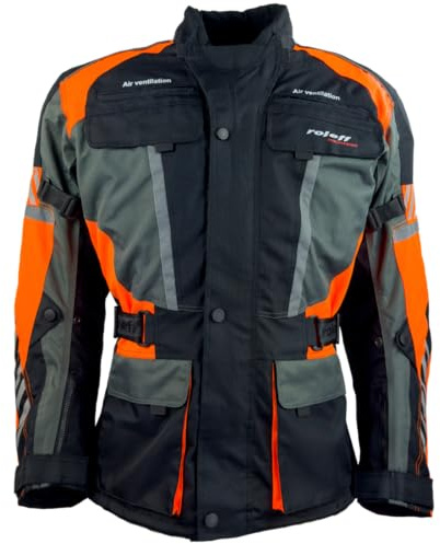 Roleff Herren Motorradjacke Textil – Protektoren, Belüftungssystem, wasserdicht, atmungsaktiv (DE/NL/SE/PL, Alphanumerisch, XL, Regular, Regular, Schwarz/Neonorange)