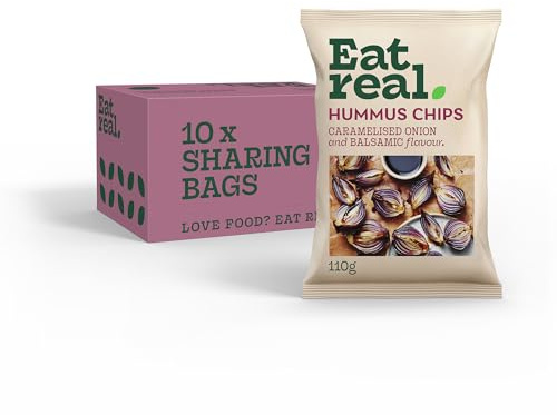 Eat Real, Hummus Chips, Caramelised Onion and Balsamic Vinegar, 10 X 110g, Crisps Snacks