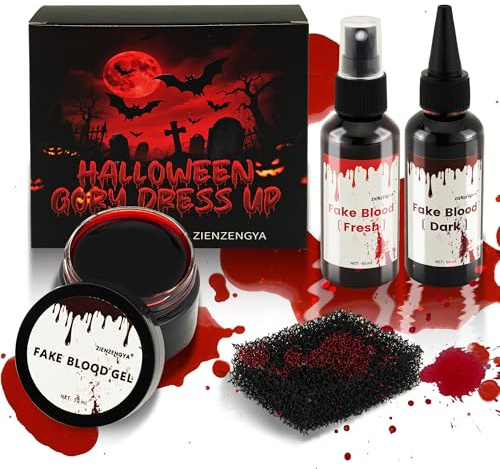 ZIENZENGYA Halloween Set, Sang de théâtre, 1 Plasma Coagulé, 2 Faux Sang, Effet spécial, plaies, Maquillage, Halloween, fête de thème