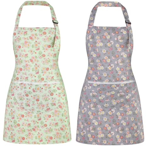 saerryor 2 Pack Kitchen BBQ Aprons with Pocket for Women Men | Adjustable Unisex Apron for Kitchen Cooking Baking Household Cleaning Gardening ,Gifts for Women Men