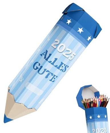 Schultüte Bleistiftform Geschwisterset - 41 cm Bastelschultüte mit Namen für Jungen & Mädchen, Wellpappe Zuckertüte - Kleine Schultüte Geschenkverpackung mit Viel Glück zur Einschulung & für Schulmate