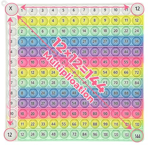 Briocht Multiplication Pop Fidget Toy Maths Chart, Times Tables Pop 12x12 Math Fidget Toy, Maths Chart ADHD Stress Anxiety Relief Toy Learning School kids Gift Toy (White)