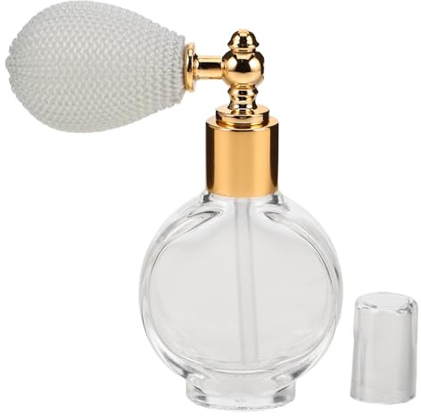 POPETPOP Flacone Atomizzatore in Vetro per Profumo e Polvere Corpo Spray Fine e Uniforme Bottiglia Ricaricabile Compatta e Portatile Design Tondo e Piatto per Viaggio e Uso Quotidiano