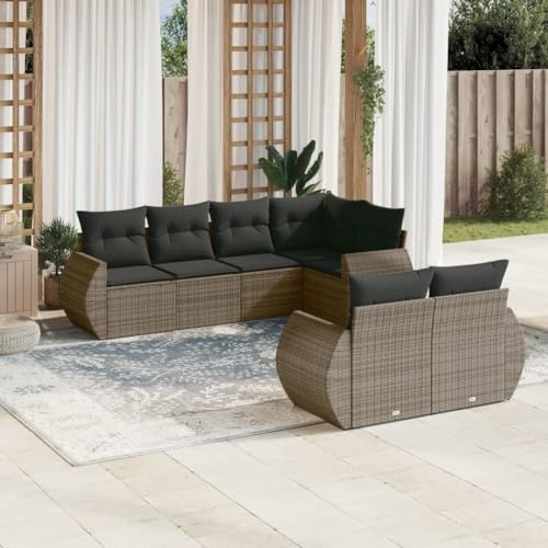 QJBSAVVA 7-TLG. Gartenlounge aus PE-Rattan Grau 55 x 53 x 34 cm Sitztruhe mit Stauraum Modular Sofagarnitur für Terrasse Balkon Camping