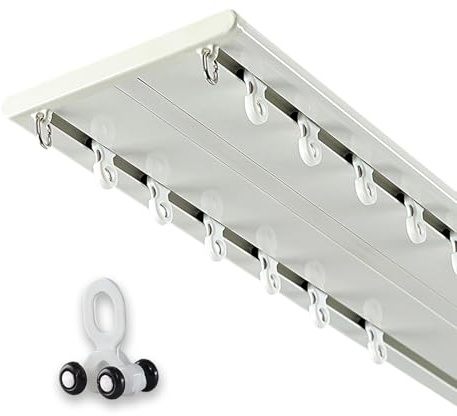 Tringle à rideau de plafond ultra fine à 2 voies en aluminium pour salon et chambre à coucher - 420 cm - Design double rail - Légère et facile à installer - Finition blanche moderne