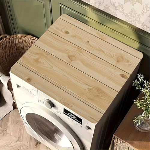 Hixingo Cubre Lavadora Parte Superior, Patrones Retro Funda Secadora Carga Superior, Protector Decorativo Cubre Antideslizante para Lavadoras, Secadoras, Cocinas, Baños (Veta de madera,50x60cm)