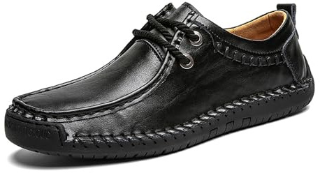 Vintage Slip-On Loafers for män Körskor i läder Båtstil Bekväma fritidsskor for dagligt bruk(Black,40 EU)