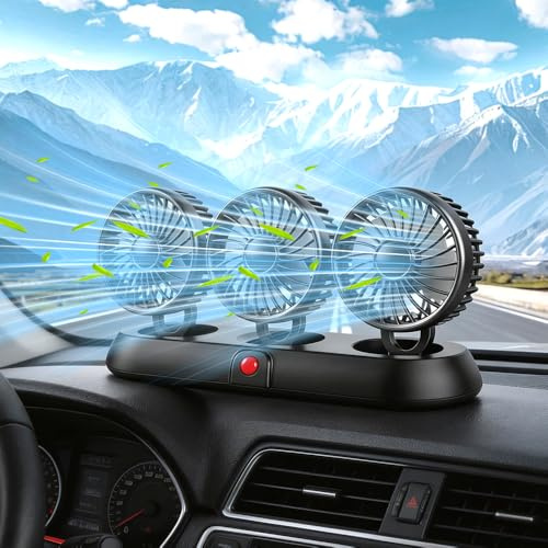 Wxeadu USB Car Fan, Car Fans That Blow Cold Air, 5V Car Cooling Fan with 360 Degree Rotation & 3 Speed, 3 Head Air Circulator Fan with Parking Plate, Folding Design, for Car Truck, Office, Home
