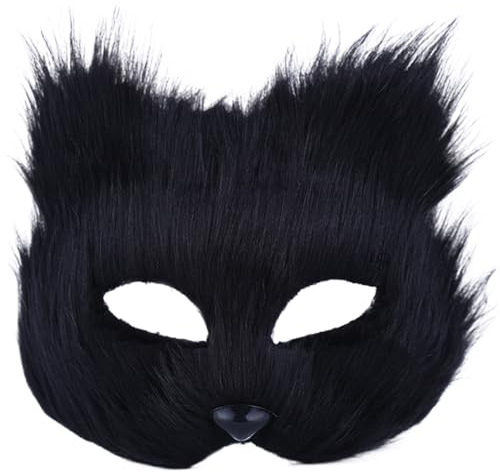 Suxdlan Máscara Therian, Máscara de de Media Cara, Animal Transpirable para niños Adultos, Disfraz Peludo de Cosplay Suave y Liso para Fiesta de Disfraces, Pascua, Negro