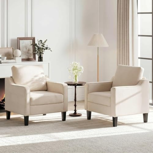 Clevich Sessel Gepolstert, Loungesessel aus Chenille, Mid-Century-Akzentstuhl, Polstersessel mit Armlehnen, Ohrensessel für Schlafzimmer, Fernsehsessel für Wohnzimmer, Komfort (2pcs, Beige)