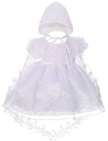Lito Angels Spädbarn Baby Flickor' Dop Klänning Dop Beaded Vit Klänning med Broderad Spetsar Cape och Hätta Spädbarn Ålder 0-3 månader