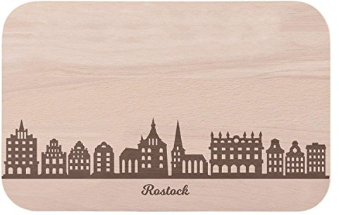 GRAVURZEILE Frühstücksbrettchen Rostock mit Skyline Gravur - Brotzeitbrett & Geschenk für Rostock Stadtverliebte & Fans - ideal auch als Souvenir