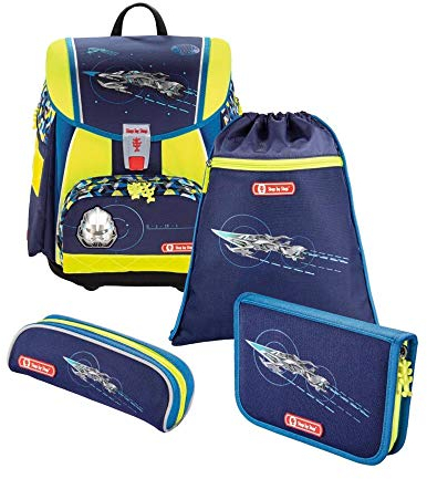 Step by Step Schulranzen-Set Touch 2 DIN „Space Pirate“ 4-teilig, blau-gelb, ergonomischer Tornister mit Reflektoren, höhenverstellbar für Jungen 1. Klasse, 21L