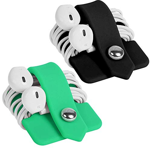 CODIRATO 2 Pezzi Porta Auricolari in Silicone Auricolari Organizzatore Custodia per Cuffie Portacuffiette per Riporre Cuffie (Verde, Nero)