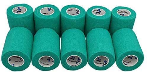 PintoMed Selbstklebender Verband Gedehnt -10 x Grün - 7,5cm x 4,5m Bandagen Rollen Haftbandage Fixierbinde Selbsthaftend Health Pflaster Sport Tape; Stück für Handgelenk Bein Arm Vet Wrap