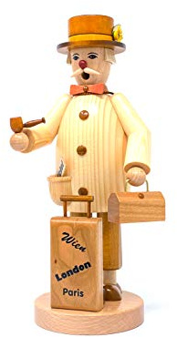 Drechslerei Friedbert Uhlig, Räuchermännchen Nr. 076, Tourist, 25 cm hoch, aus regionalem Holz gedrechselt, echte Handarbeit aus dem Erzgebirge, Weihnachten, Holzkunst, Echtholz