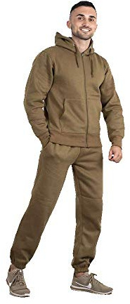 Mens Basic Tracksuit Boys Plain Jogging Bottom Tracksuits Zipped Track Top Fleece Hooded Tracksuit (UK, Alpha, M, Regular, Regular, Khaki)
