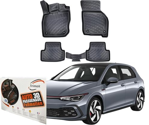 Trimak 3D Fussmatten für Volkswagen Golf VIII e-TSI ab 2020 | *für Hatchback & Variant Kombi Modell*, Gummimatten aus TPE Gummi, Passgenau, Wasserdicht, Hoher Rand, Rutschfest