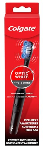 Colgate Optic White Pro-Series Whitening Battery Operated Electric Toothbrush with Timer, Soft, Black