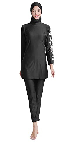 ABEUTY Maillot de bain musulman pour femme - Ensemble complet - Grande taille - Burkini - Imprimé islamique modeste, Noir , 6XL