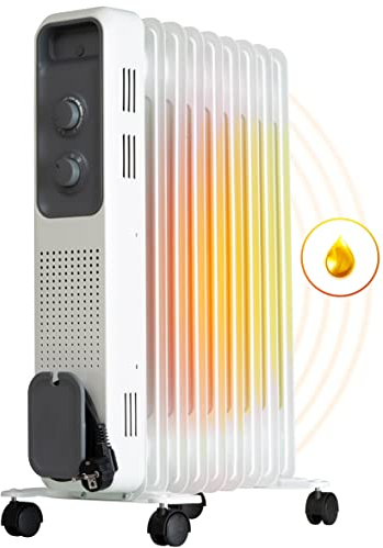 BROLLUX Termosifone a olio elettrico 1500W Radiatore a olio Riscaldatore elettrico 7 elementi Radiatore elettrico mobile Stufa elettrica Termostato Riscaldatore a olio