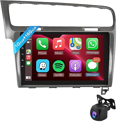 2+64G Podofo 10.1 Autoradio pour VW Golf 7 MK7 2013-2018 Carplay sans Fil Android Auto 2 Din avec WiFi Navi/GPS FM/RDS Radio,Andoird 13 DVR SWC+Caméra de Recul AHD