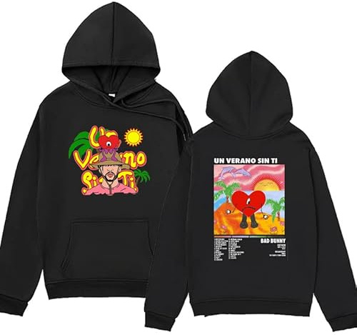 Bad Bunny UN Verano SIN TI Imprimir Sudadera con Capucha Suéter De Manga Larga De Hip-Hop Streetwear Sudaderas De Polar