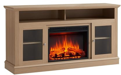 BALDERIA James Elektrokamin 1,50 m breit - Sideboardkamin, TV-Möbel mit 2-stufiger Heizung und Einer Maximalleistung von 2000 W, realistischer 3D-Flammeneffekt, Fernbedienung, Timer - helle Eiche