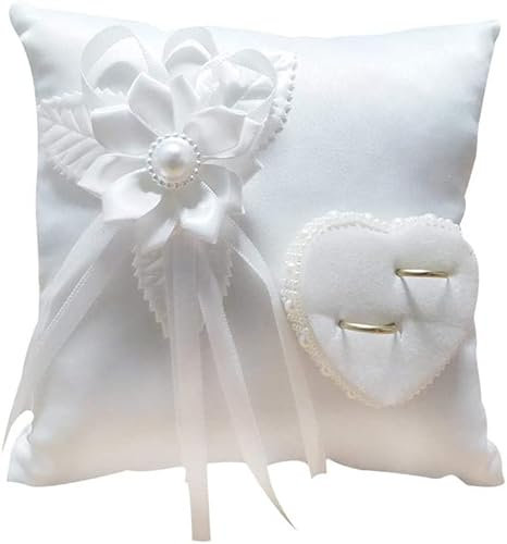 XNSHUN Coussin pour Les Bagues De Mariage, Blanc Oreiller Anneau De Mariage, Coussin Oreiller Porteur De Bague, Coussin Porte Alliance Mariage pour Bague De Fiançailles Ou Alliances, 20cm × 20cm
