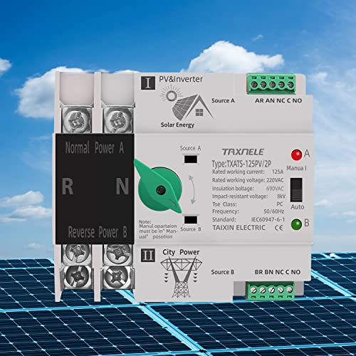 Interruptor transferencia automática doble potencia Alimentación ininterrumpida 2P 63A 125A Interruptor cambio automático fotovoltaico ATS Inversor solar fotovoltaico Interruptor palanca UPS (125A)