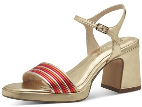 Tamaris Damen Sandalen mit Absatz Vegan Blockabsatz; GOLD COMBINED/metallic; 38