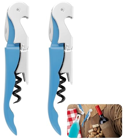 2 Stk Korkenzieher Weinöffner Kellner Flaschenöffner Profi Sommelier Messer Kellnerbesteck Korkenziehen mit Folienschneider Weinflaschenöffner Edelstahl Kellnermesser für Hause, Bar, Restaurant (Blau)