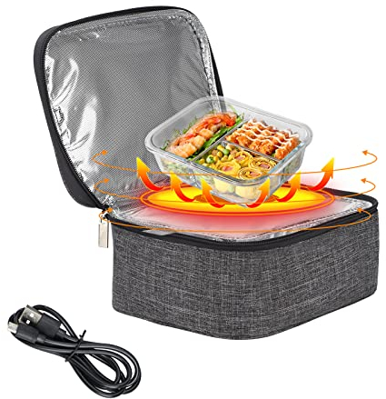 Scaldavivande Portatile, Scaldavivande Portatile, Scaldavivande Riscaldato, Mini Forno per Auto, Camion, Cucina, Viaggi, Campeggio, Picnic, Feste, Tessuto Oxford, con USB (Gray)