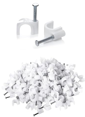 Qinsky Fermacavi Muro,Fermacavo Fisso Tondi 100 PCS Chiodi per Fili a Muro​Nylon Gestione Cavi con Chiodi in Acciaio Ferma Cavi per Pareti Ufficio Casa Fissaggio Cucina Bianco 12mm