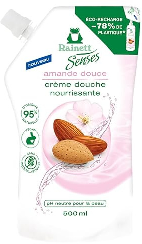 RAINETT Senses - Crème Douche Nourrissante à l'Amande Douce - 95% d'Ingrédients d'Origine Naturelle - Formule Vegan - Gel Douche pH Neutre Pour La Peau - Eco-Recharge 500 ml